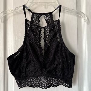 Black Fuchsia Lace Halter Bralette Black Size L